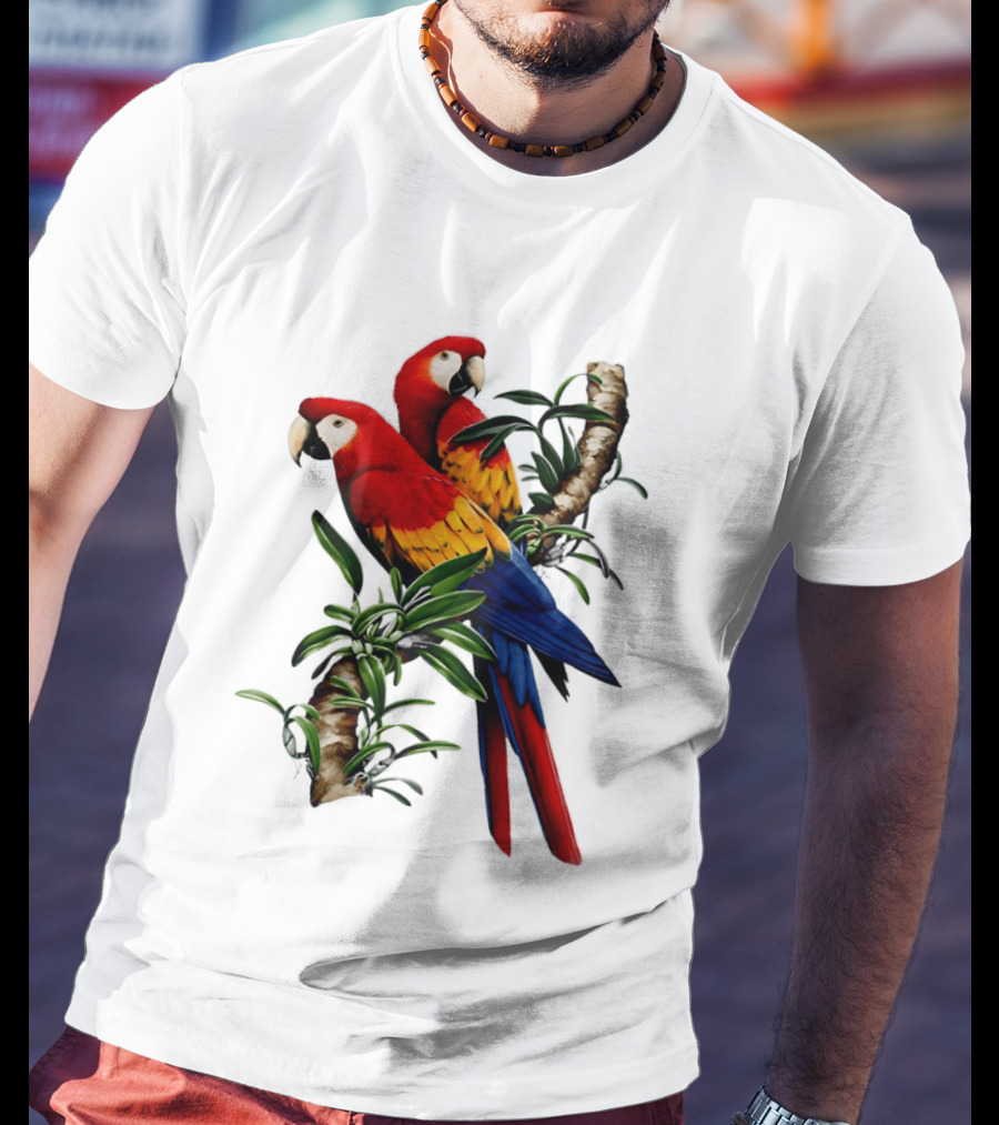 Parrot On Bret's Scarlet Macaw Tropical Branches T-Shirt