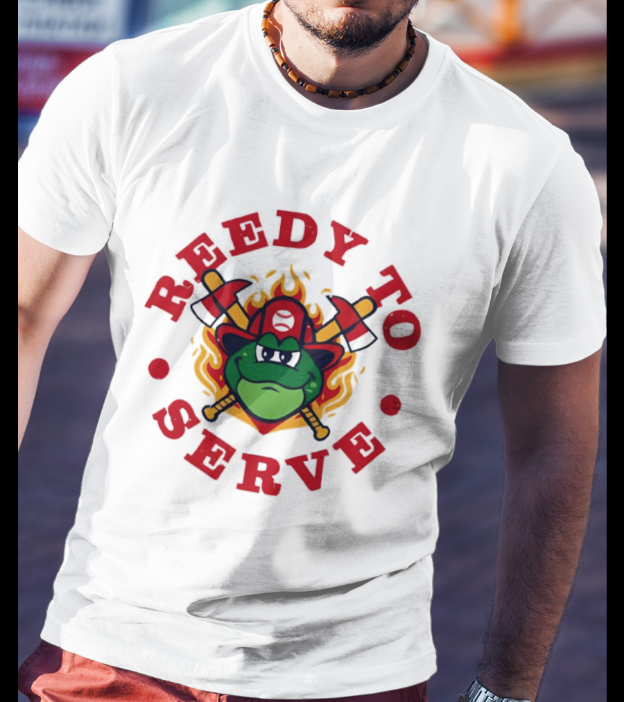 Reedy To Serve Reedy Rip'it The Frog Greenville Drive Baseball Firefighter T-Shirt