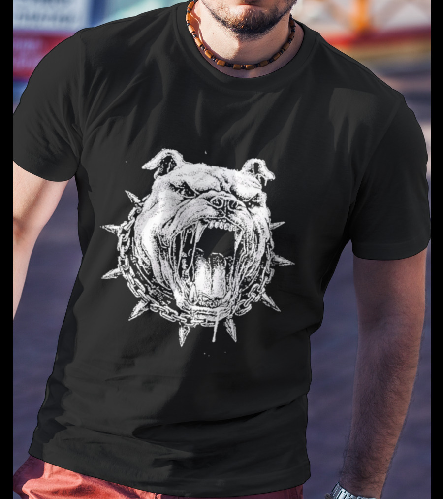 Aggressive Bulldog Head Spiked Collar Fierce Canine T-Shirt