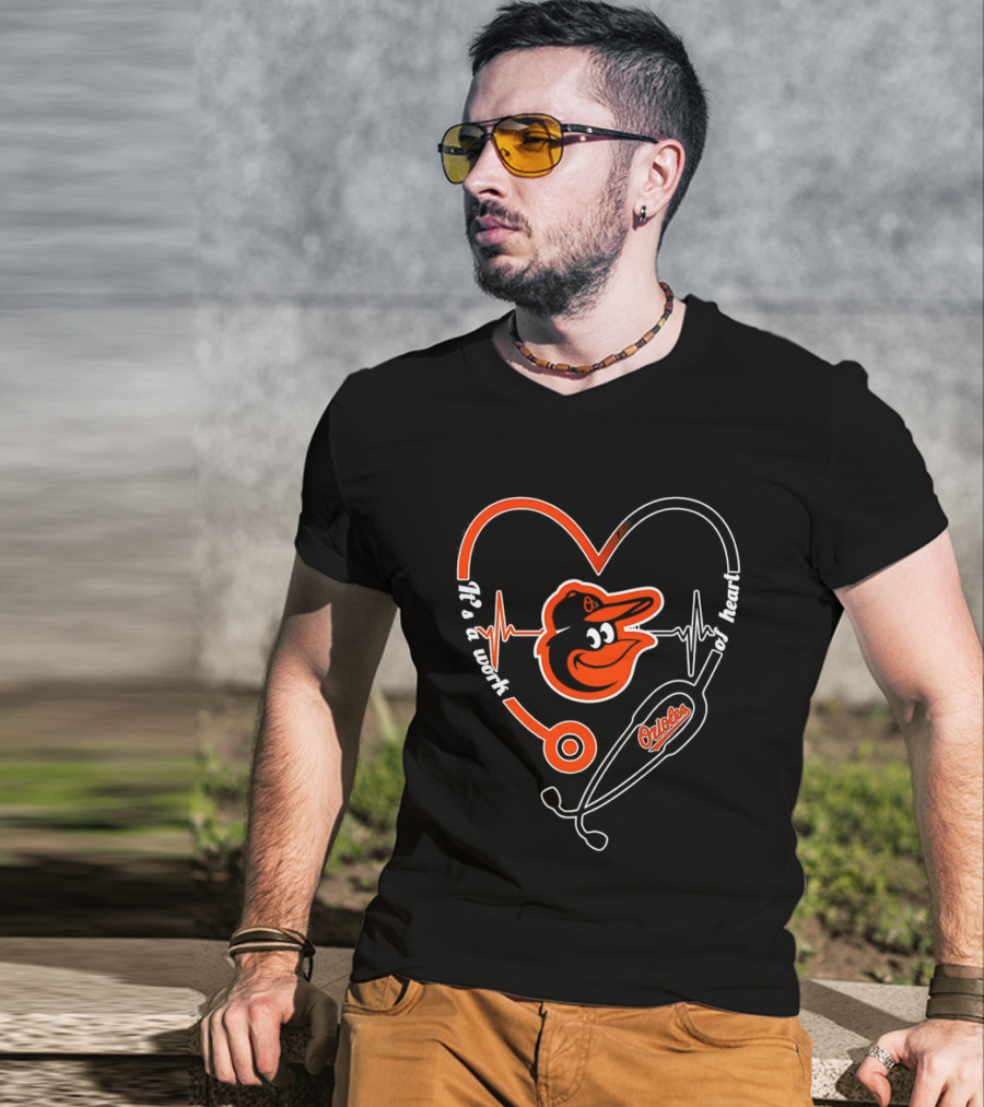 Baltimore Orioles Heartbeat Stethoscope Work Of Heart T-Shirt