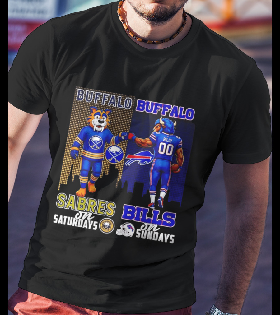 Buffalo Sabres Saturdays And Buffalo Bills Sundays City Skyline T-Shirt