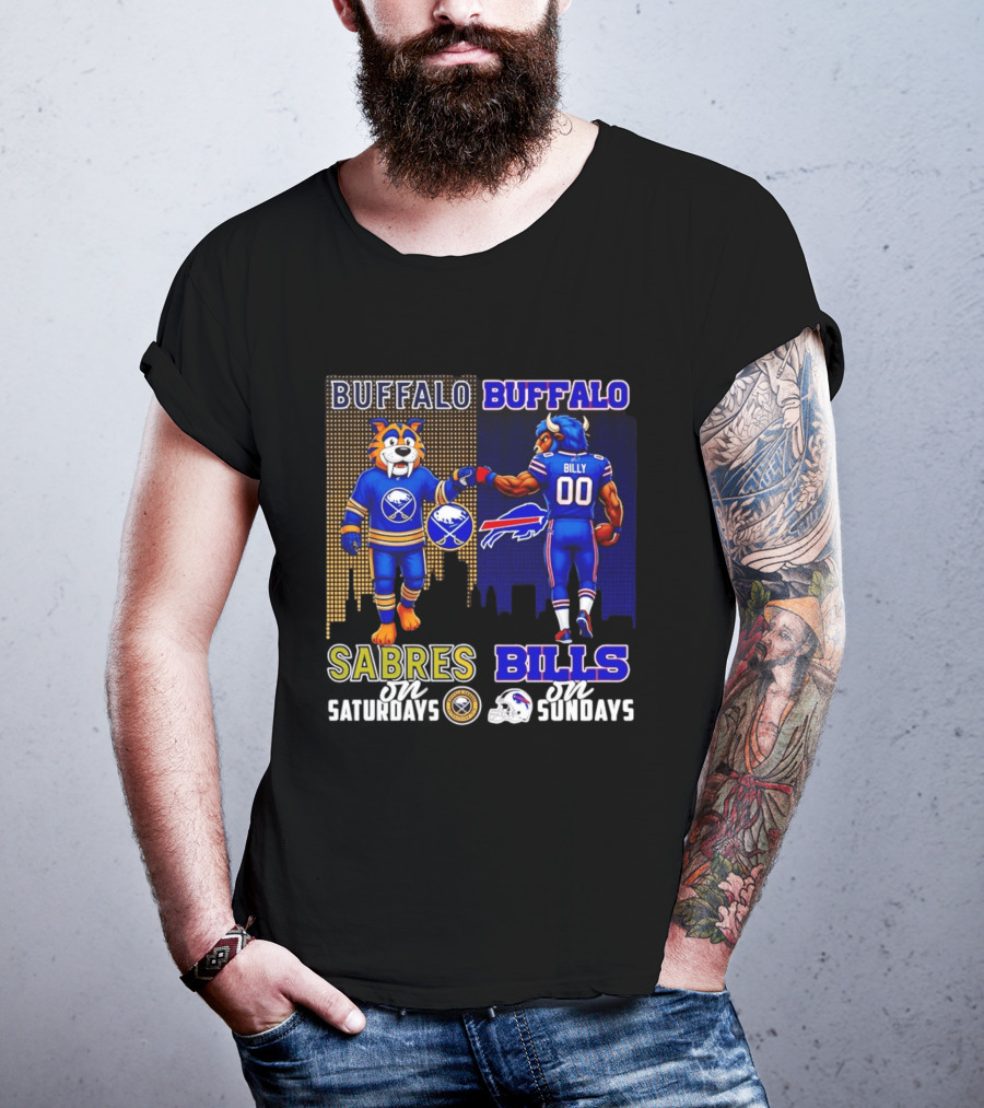 Buffalo Sabres Saturdays And Buffalo Bills Sundays City Skyline T-Shirt