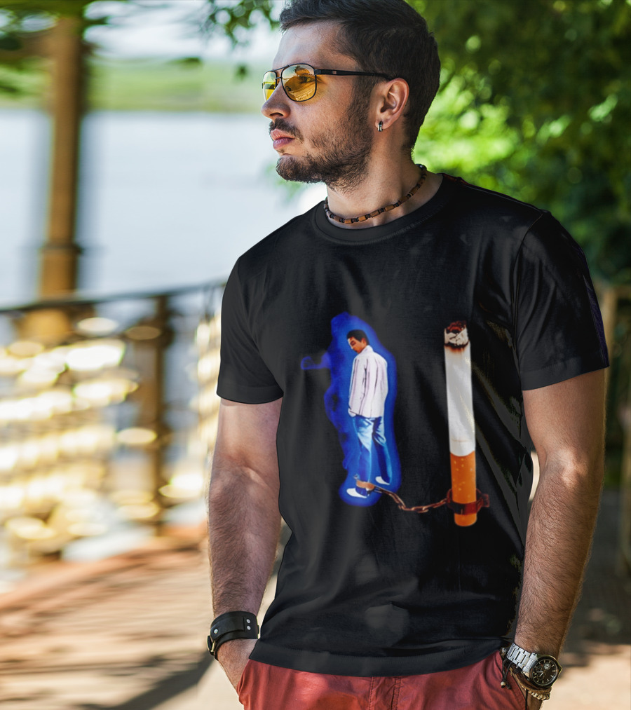 Man In Blue Jeans With Chains Connected To Burning Cigarette T-Shirt