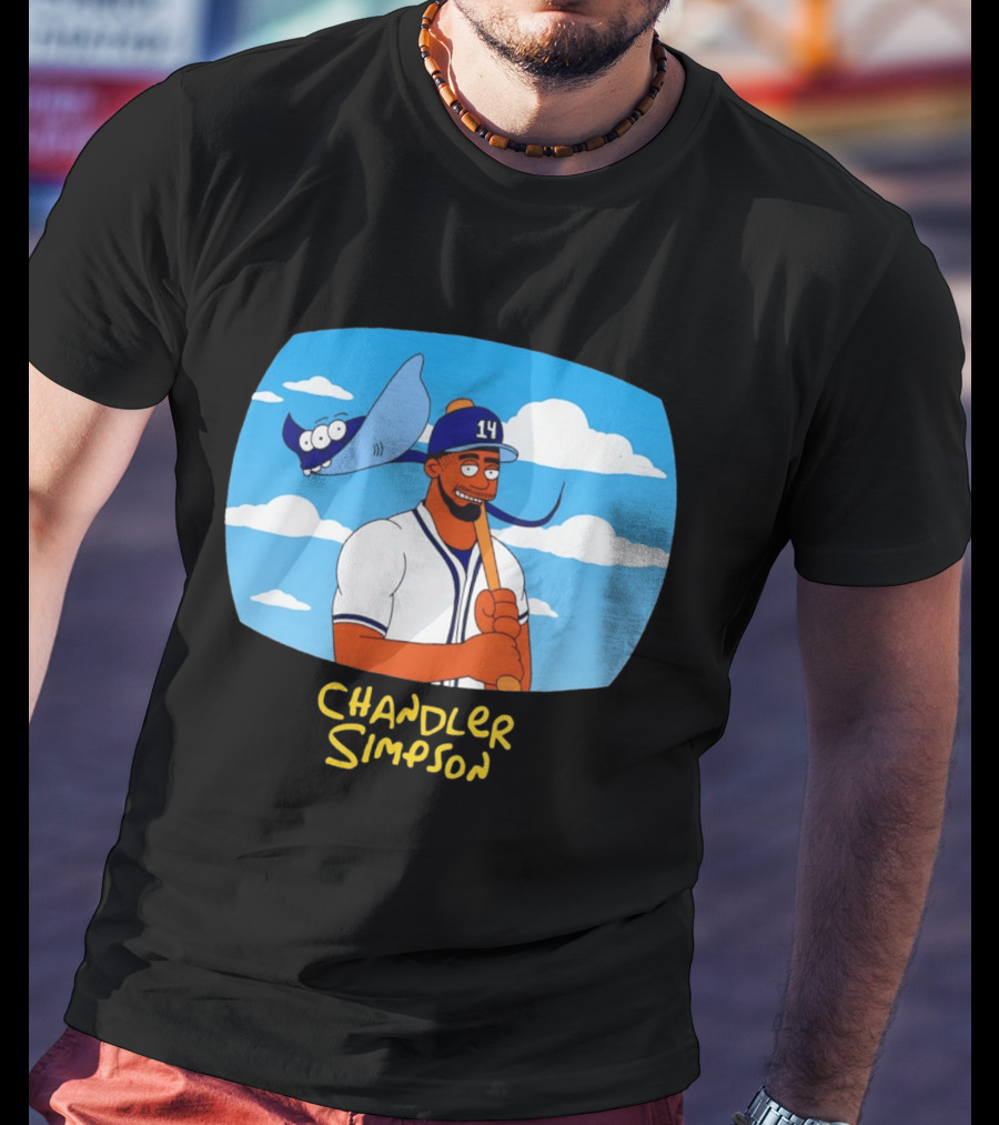 Chandler Simpson Tampa Bay Cartoon Baseball Player With Ray And Clouds T-Shirt
