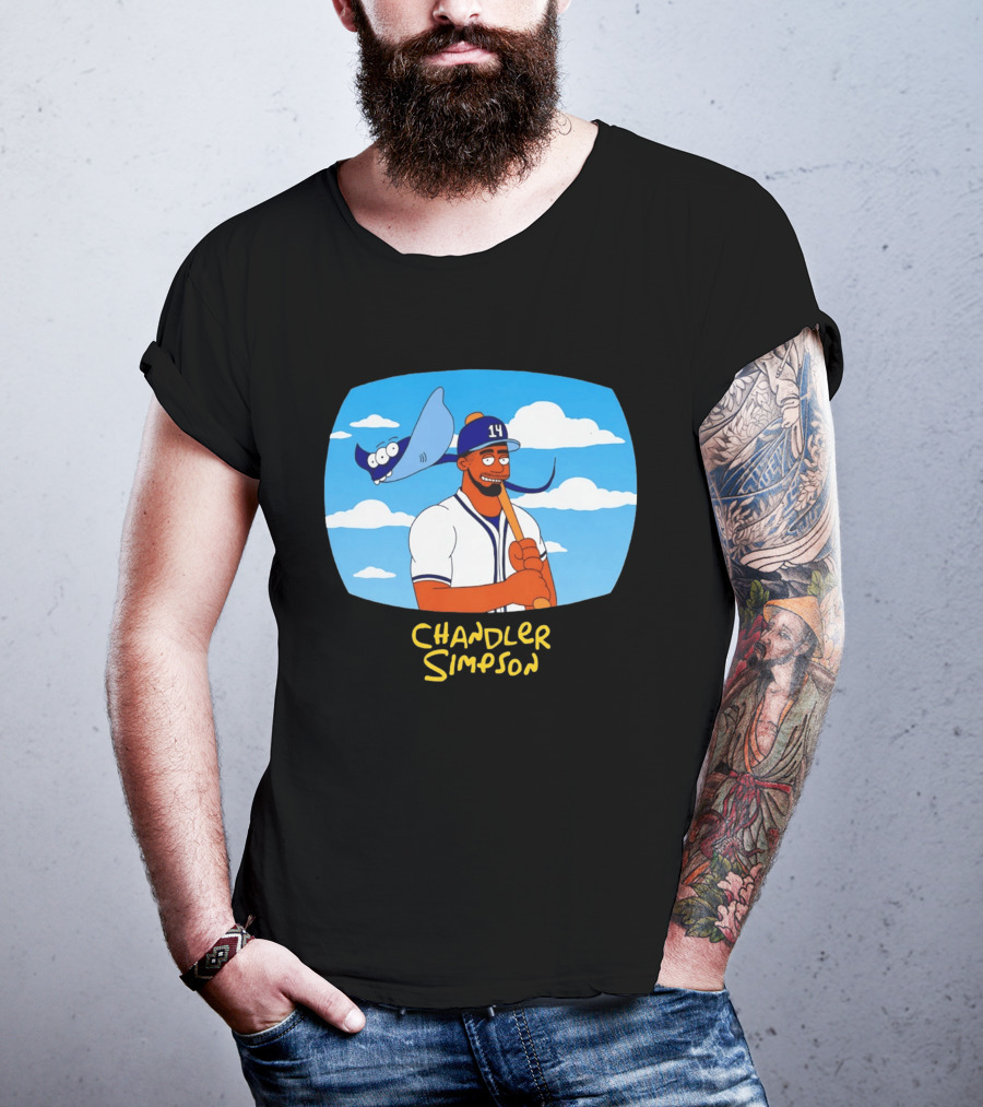 Chandler Simpson Tampa Bay Cartoon Baseball Player With Ray And Clouds T-Shirt