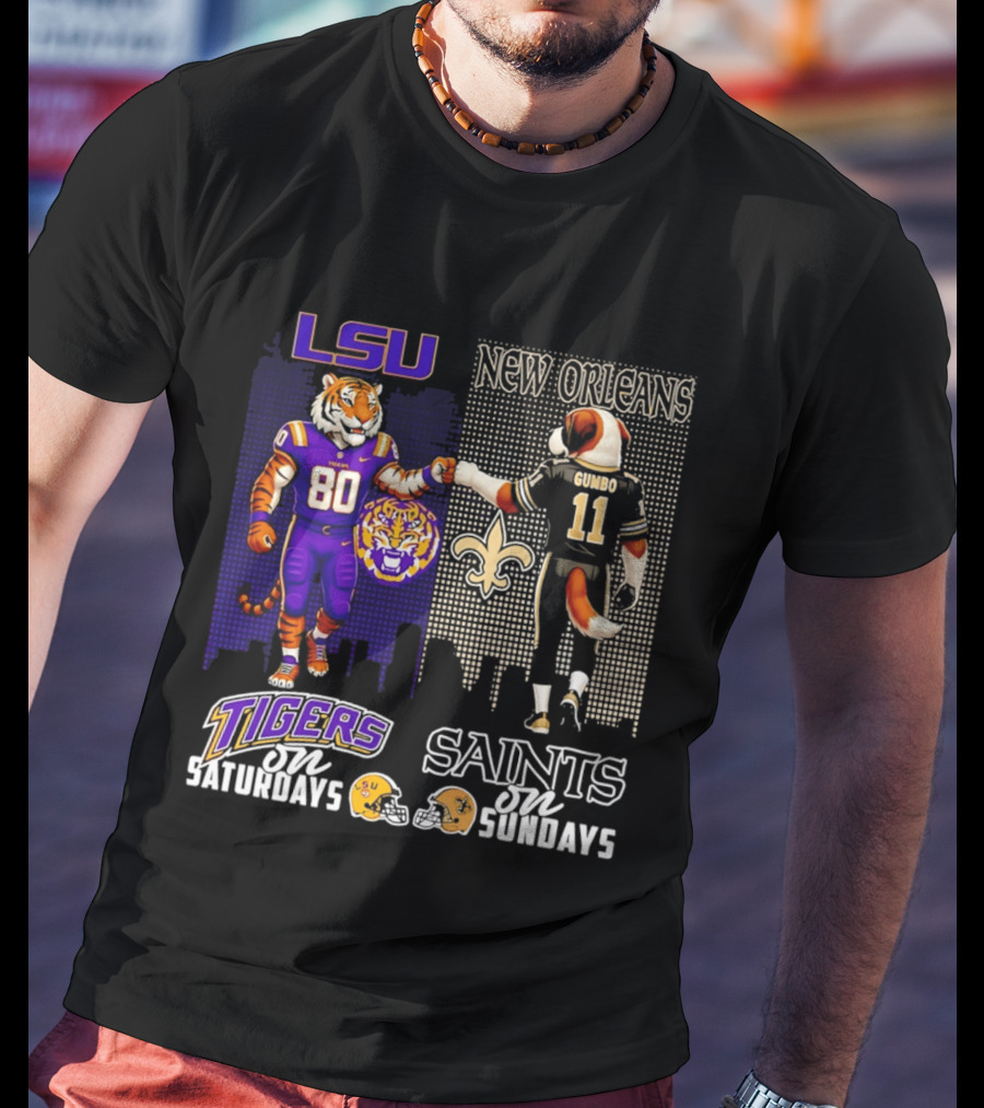 LSU Tigers And New Orleans Saints Football Saturdays And Sundays With City Skyline T-Shirt