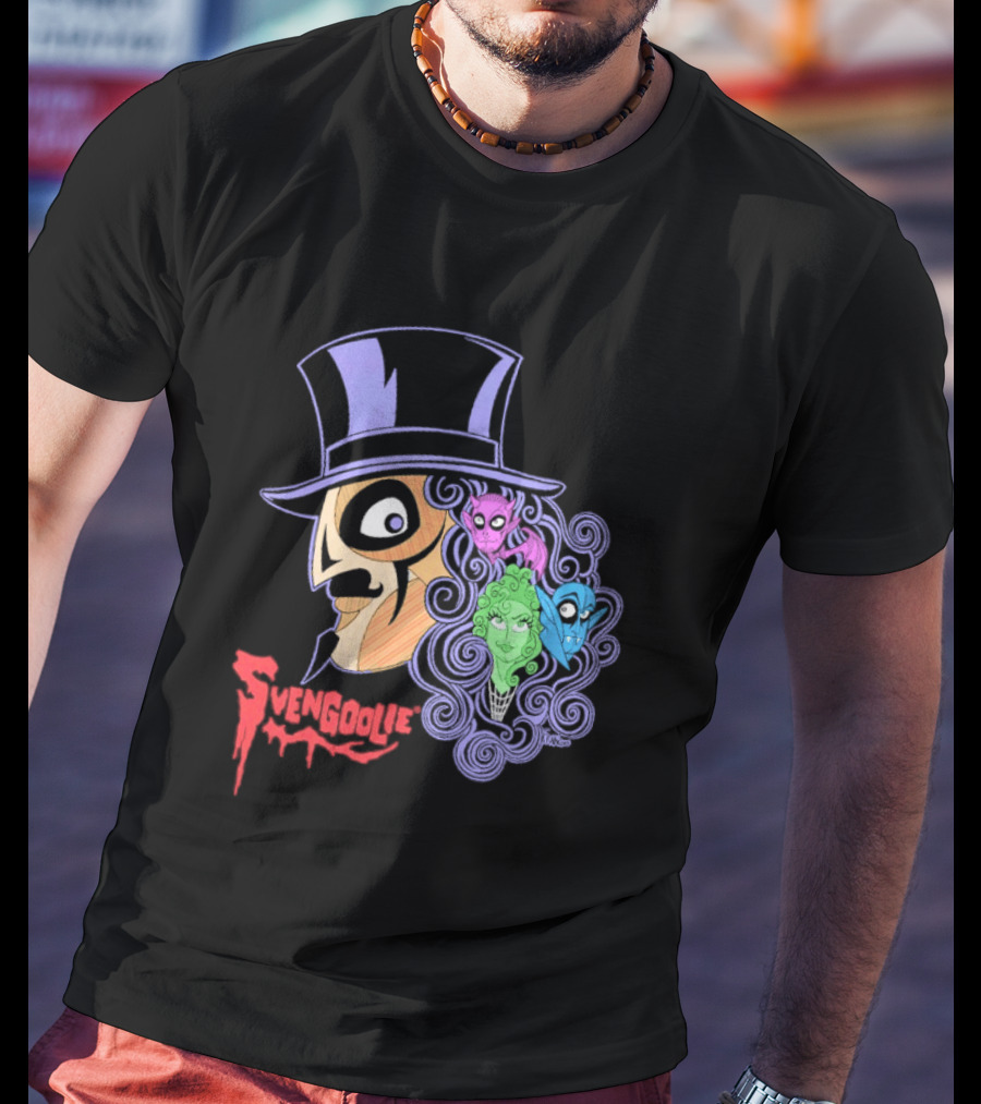 Svengoolie Cartoon Ghoul Faces And Purple Top Hat T-Shirt