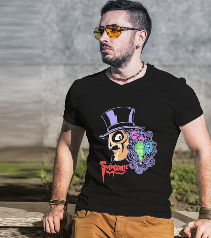 Svengoolie Cartoon Ghoul Faces And Purple Top Hat T-Shirt