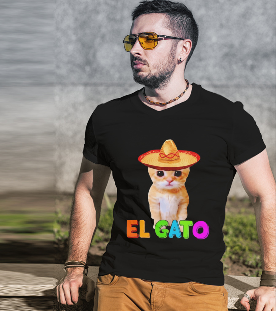 El Gato Cat Sombrero Hat Mexican Fiesta Fun Pet T-Shirt