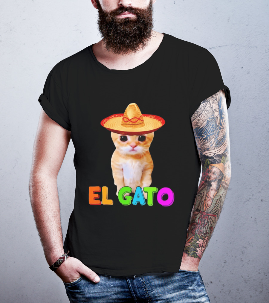 El Gato Cat Sombrero Hat Mexican Fiesta Fun Pet T-Shirt