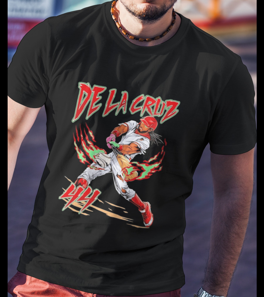 Elly De La Cruz 44 Cincinnati Reds Blazing Baseball Player Action T-Shirt