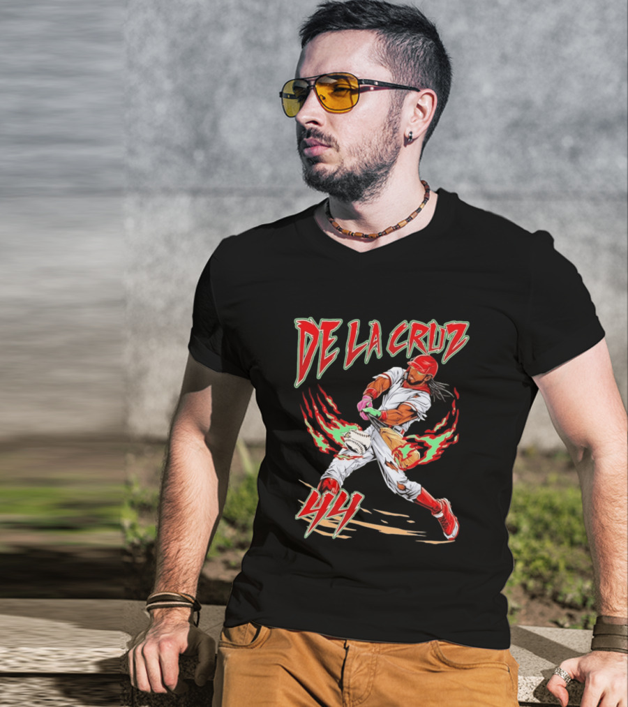 Elly De La Cruz 44 Cincinnati Reds Blazing Baseball Player Action T-Shirt