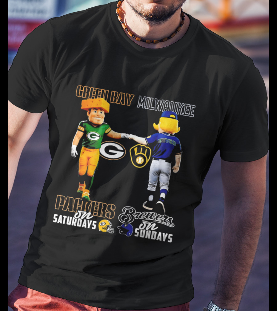Green Bay Packers Saturdays Milwaukee Brewers Sundays City Skyline T-Shirt