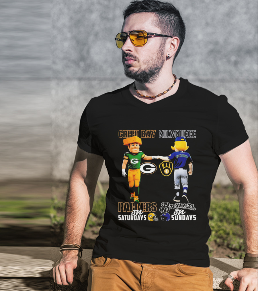 Green Bay Packers Saturdays Milwaukee Brewers Sundays City Skyline T-Shirt