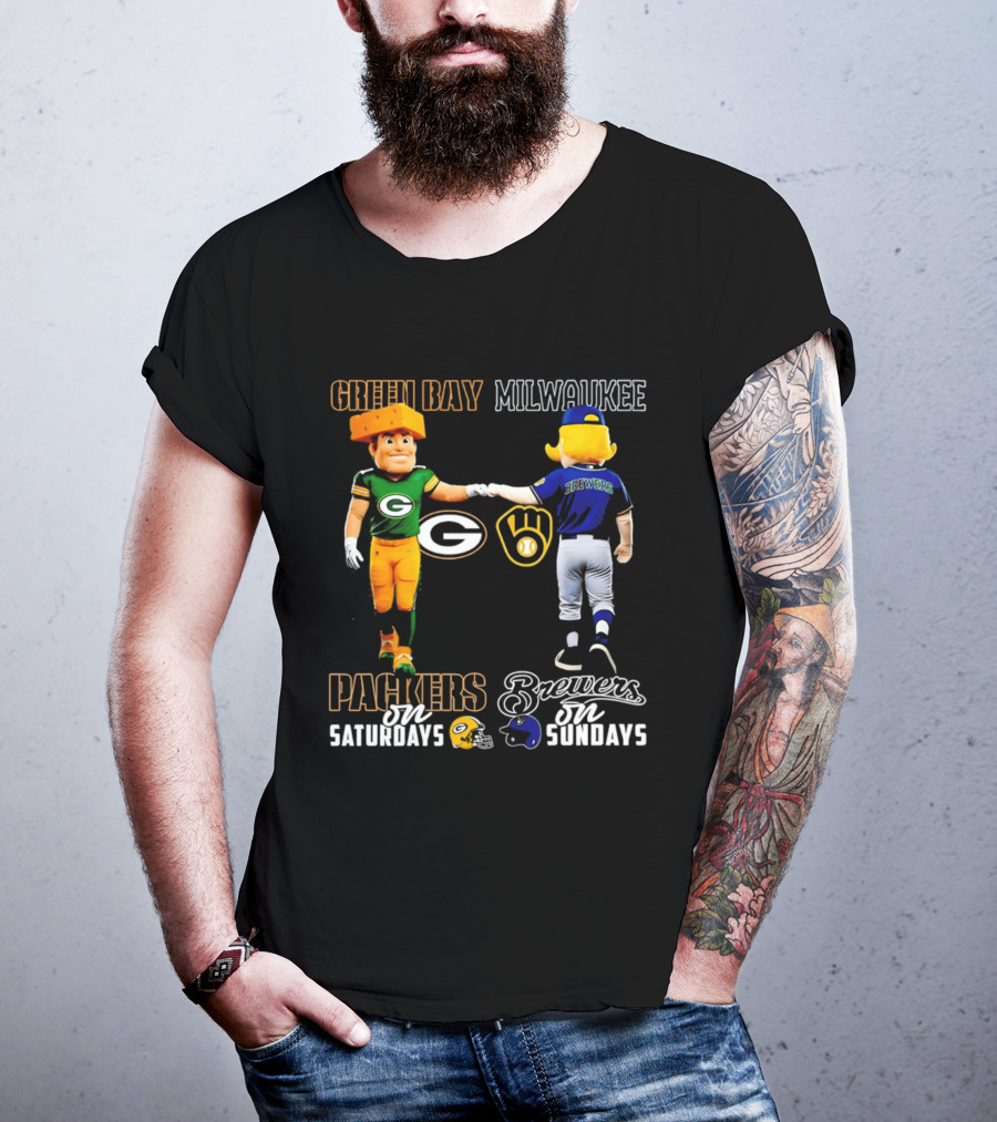 Green Bay Packers Saturdays Milwaukee Brewers Sundays City Skyline T-Shirt