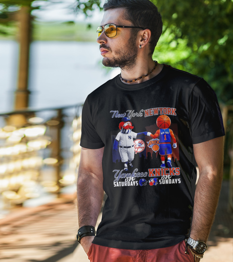 New York Yankees Saturdays Vs Knicks Sundays Yankees Knicks Mascots Baseball Basketball T-Shirt