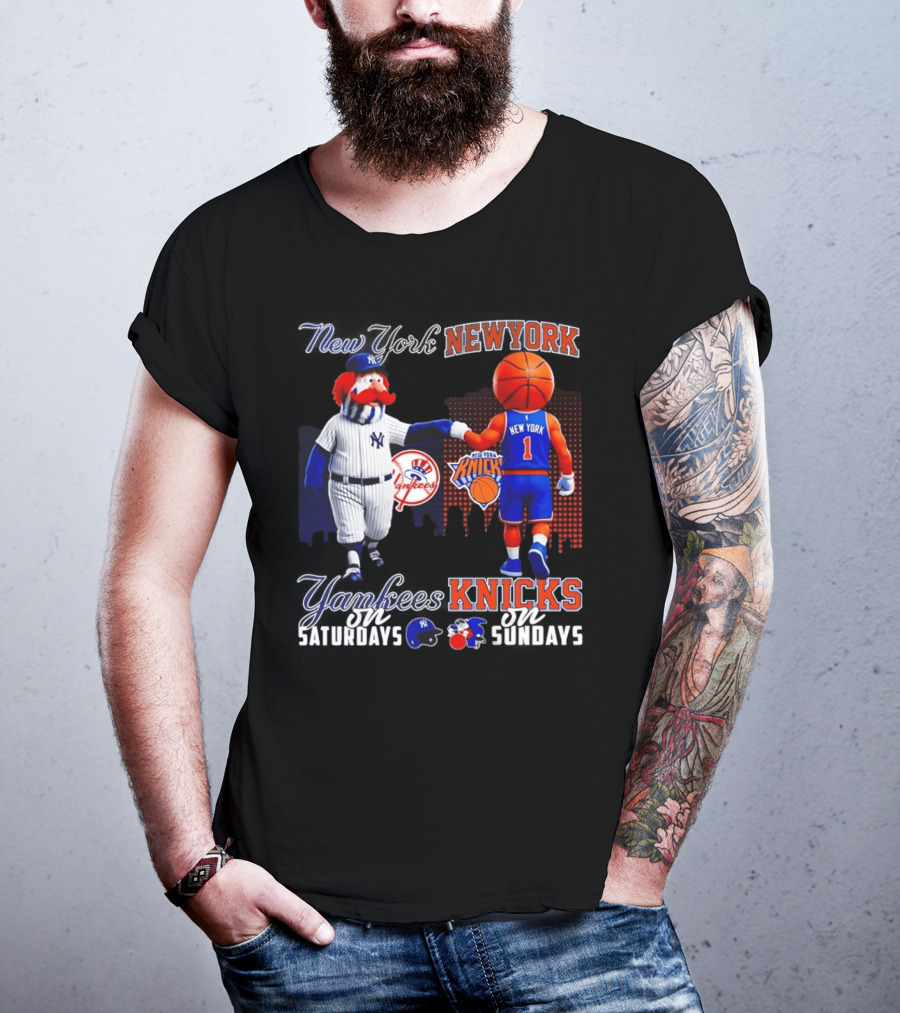 New York Yankees Saturdays Vs Knicks Sundays Yankees Knicks Mascots Baseball Basketball T-Shirt