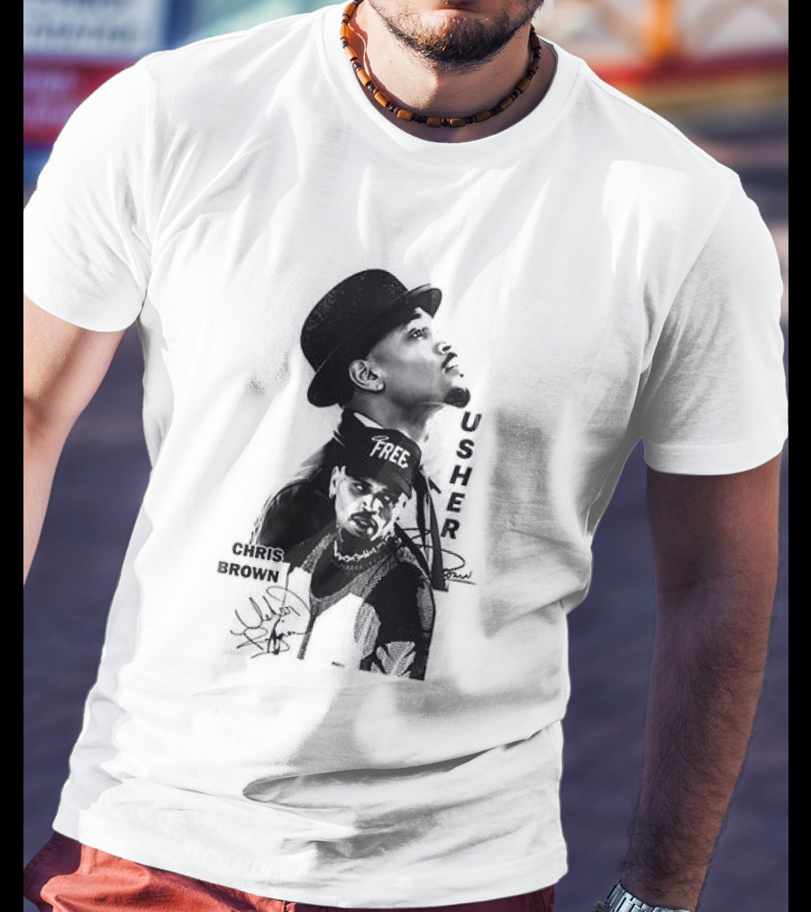 C Brown Usher R&B Tour Cartoon Characters And Signatures T-Shirt