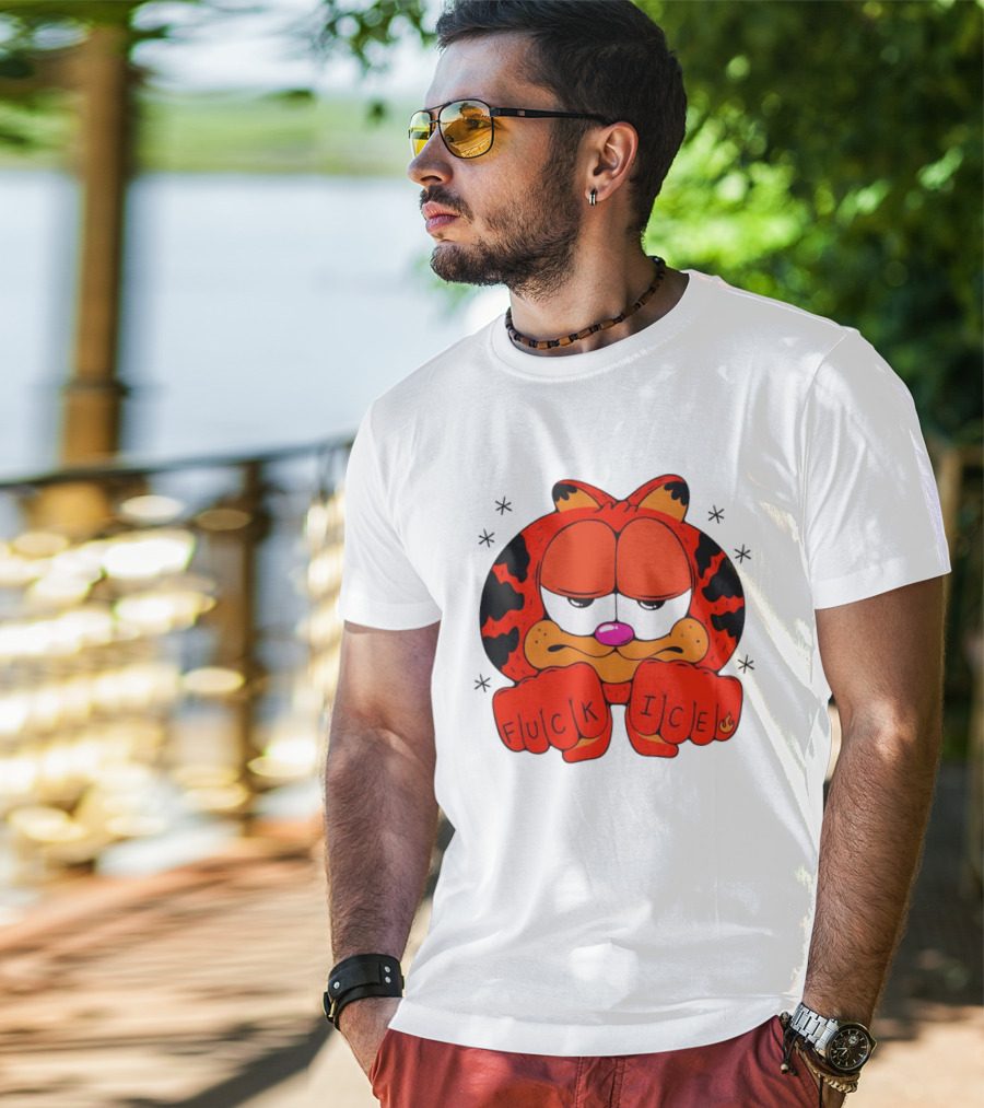 Orange Cat Garfield Meme Fuck Ice Hand Tattoos T-Shirt