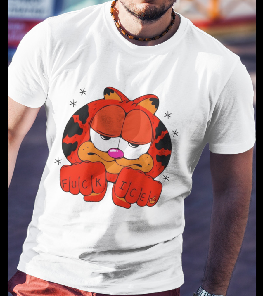 Orange Cat Garfield Meme Fuck Ice Hand Tattoos T-Shirt