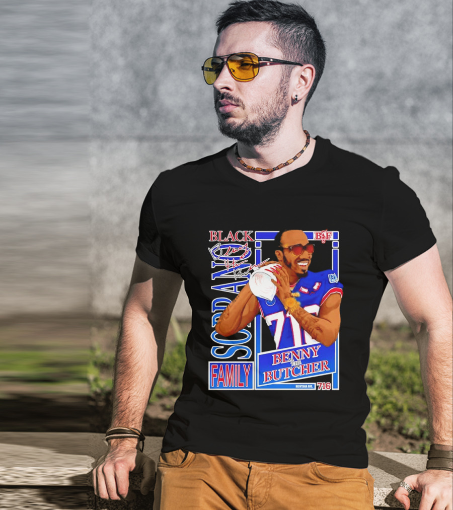Benny The Butcher Black Soprano Family Buffalo Bills 716 Montana Ave T-Shirt
