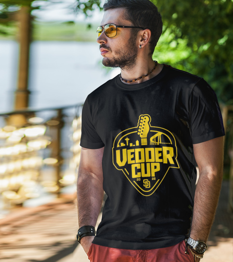 San Diego Padres 2026 Vedder Cup SD Baseball Event City Skyline Guitar T-Shirt