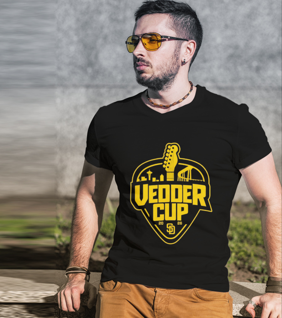 San Diego Padres 2026 Vedder Cup SD Baseball Event City Skyline Guitar T-Shirt