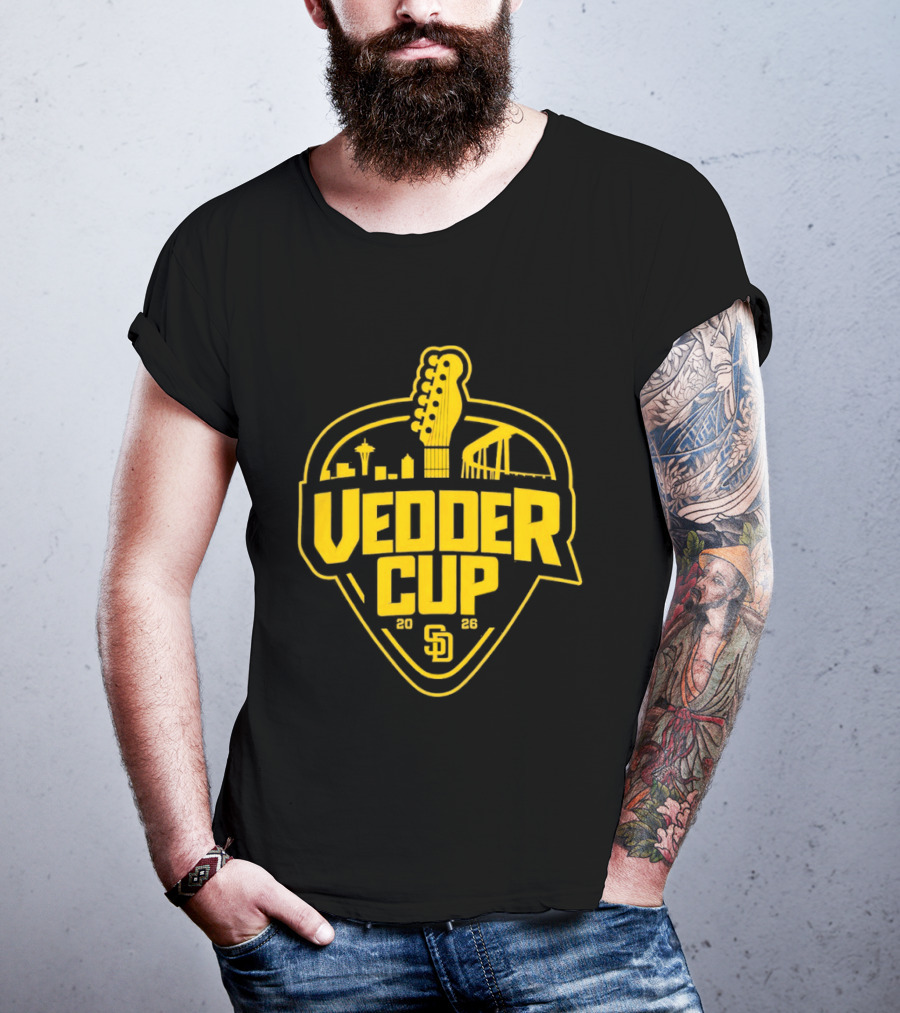 San Diego Padres 2026 Vedder Cup SD Baseball Event City Skyline Guitar T-Shirt