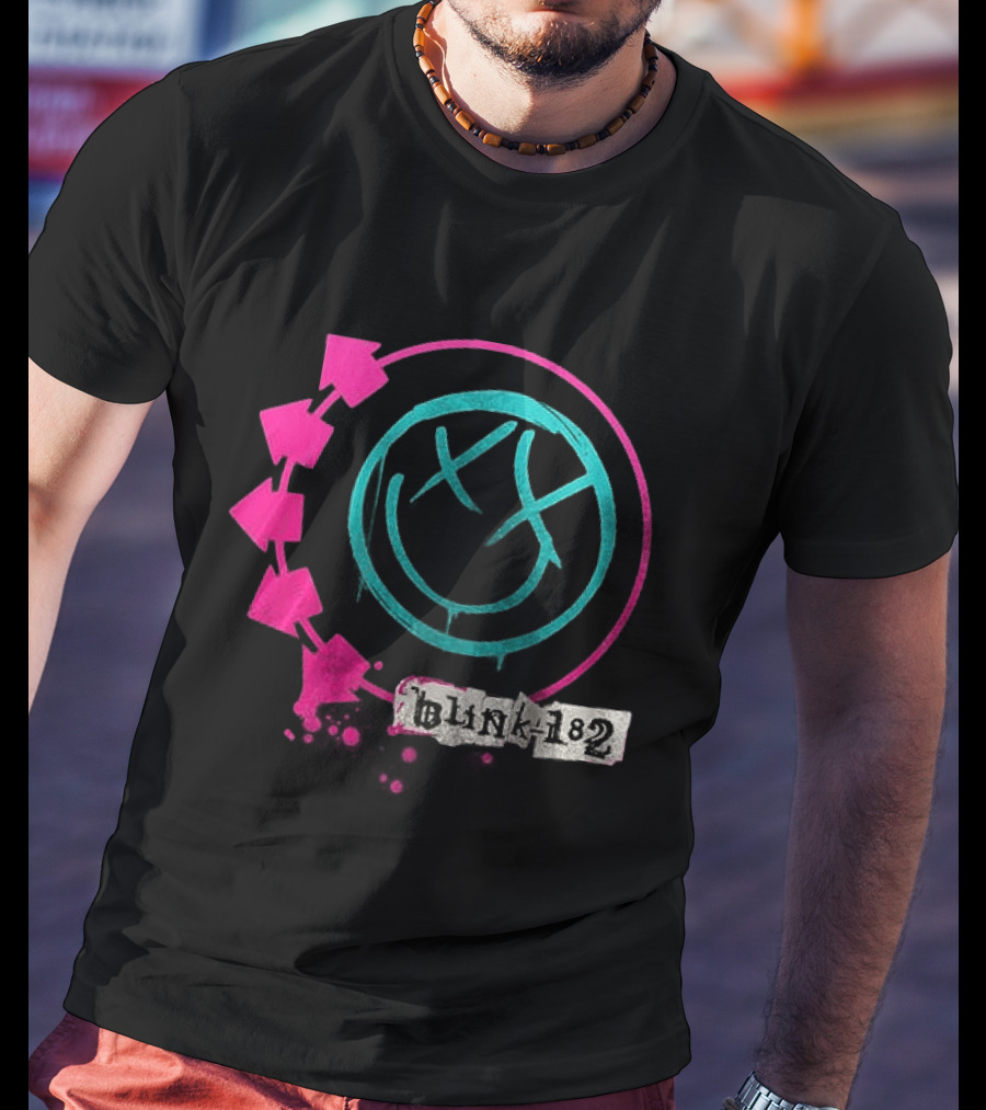 Blink 182 34th Anniversary Thank You For The Memories Band Signatures Iconic Smiley Logo Arrows T-Shirt