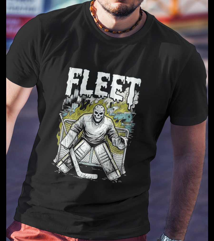 Boston Fleet Hockey Skull Goalie Flames T-Shirt