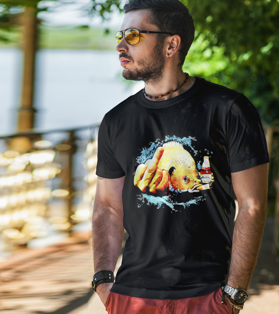 Modelo Beer Fish Smoking Cigarette Middle Finger T-Shirt