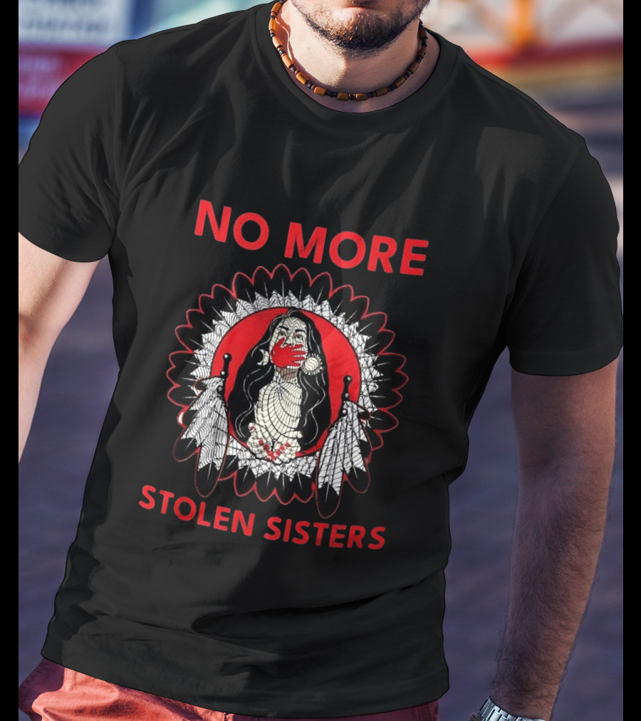 No More Stolen Sisters Awareness Symbol Empowerment Indigenous Rights Red Handprint Feather T-Shirt