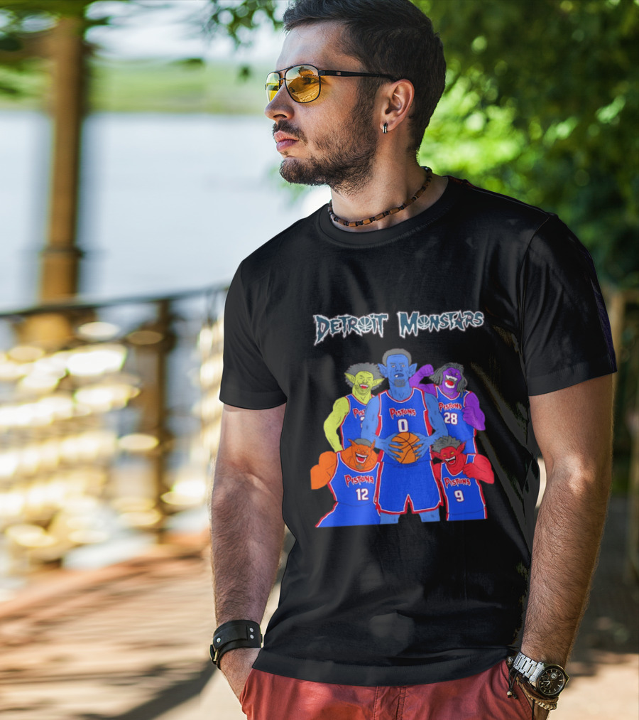 Detroit Pistons Monsters Space Jam Characters Basketball T-Shirt