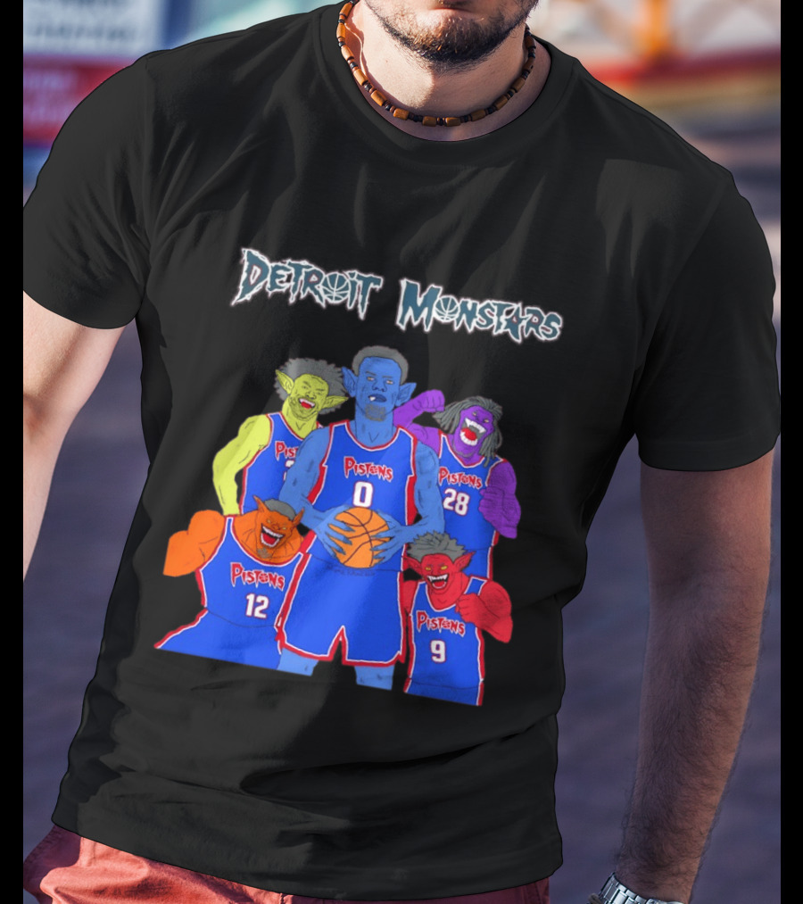 Detroit Pistons Monsters Space Jam Characters Basketball T-Shirt