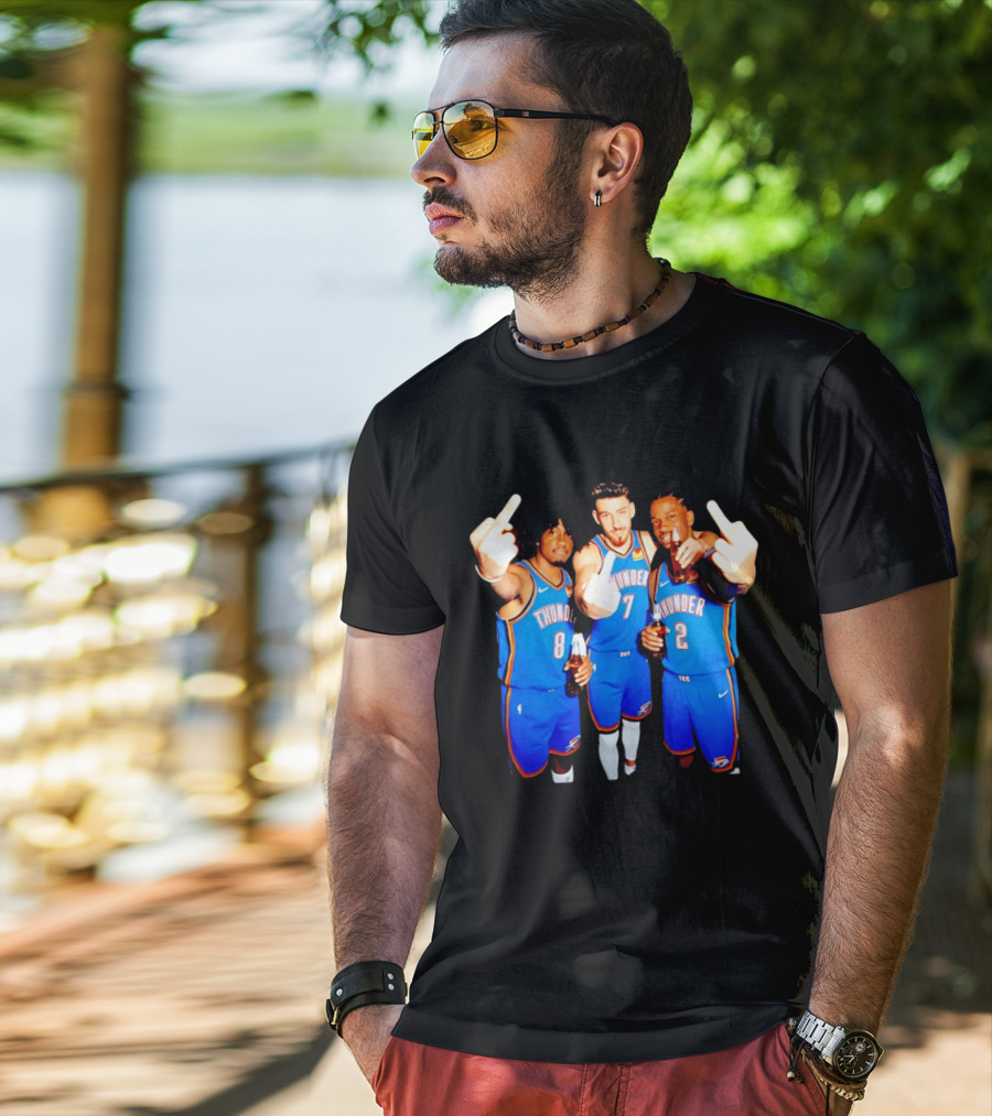 OKC Thunder Basketball Players With Beers And Middle Finger Gesture T-Shirt