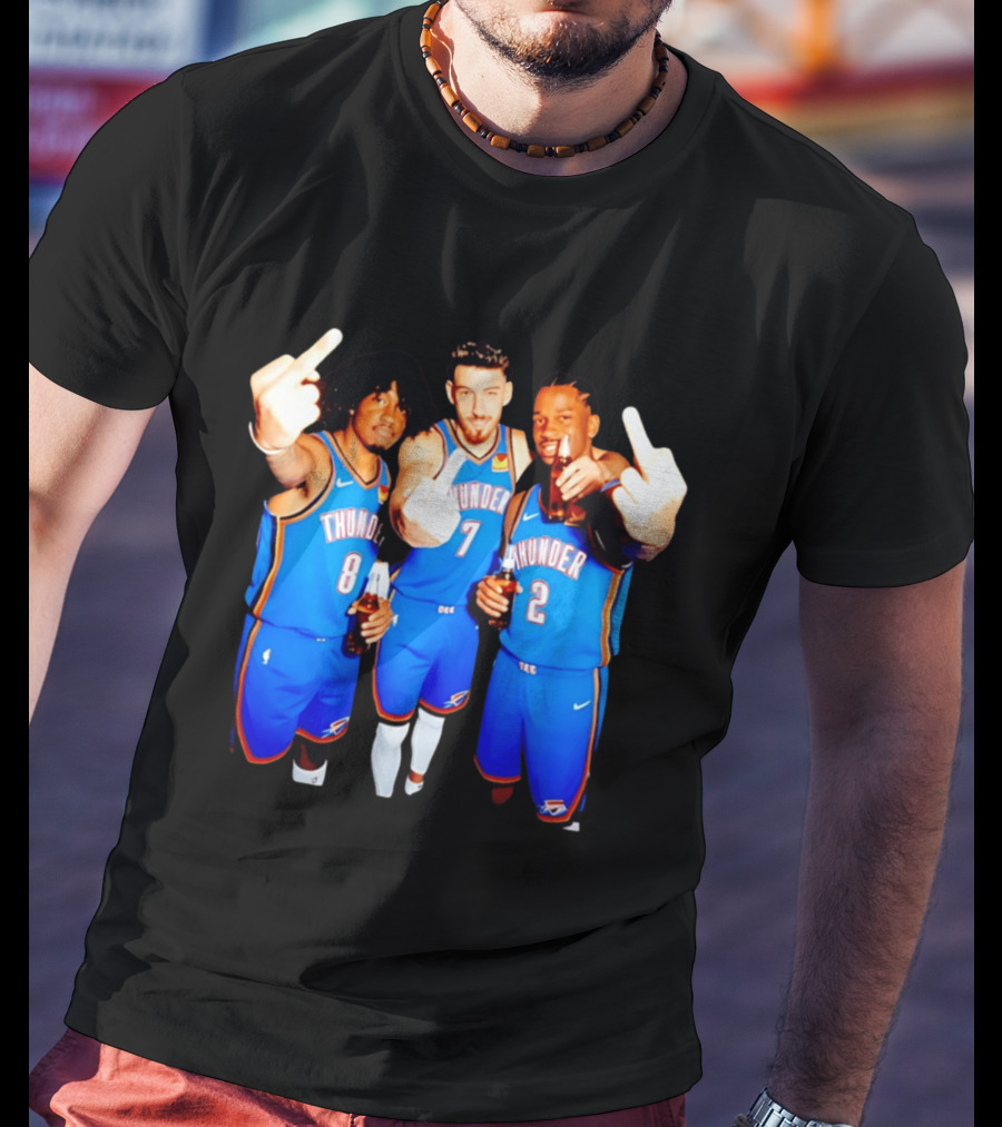OKC Thunder Basketball Players With Beers And Middle Finger Gesture T-Shirt