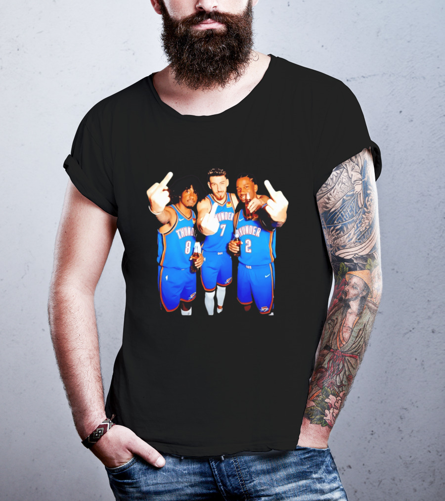 OKC Thunder Basketball Players With Beers And Middle Finger Gesture T-Shirt