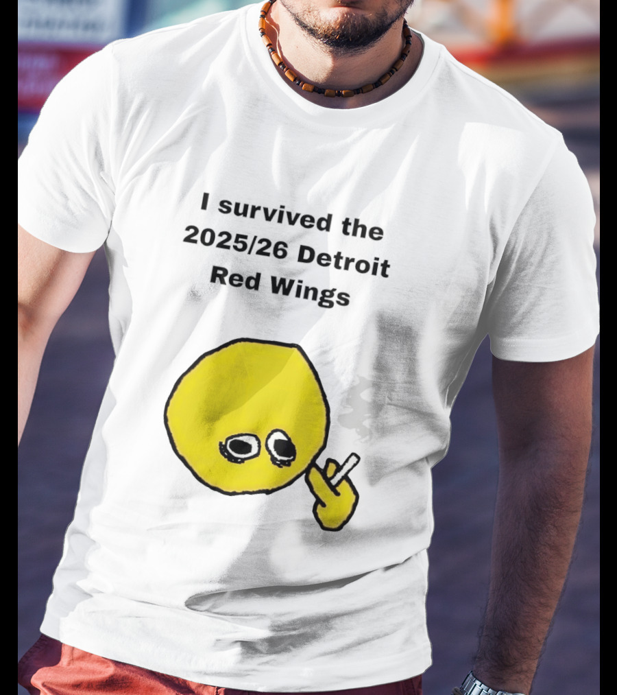 Smoking I Survived The 2025 26 Detroit Red Wings Yellow Face Smoking T-Shirt