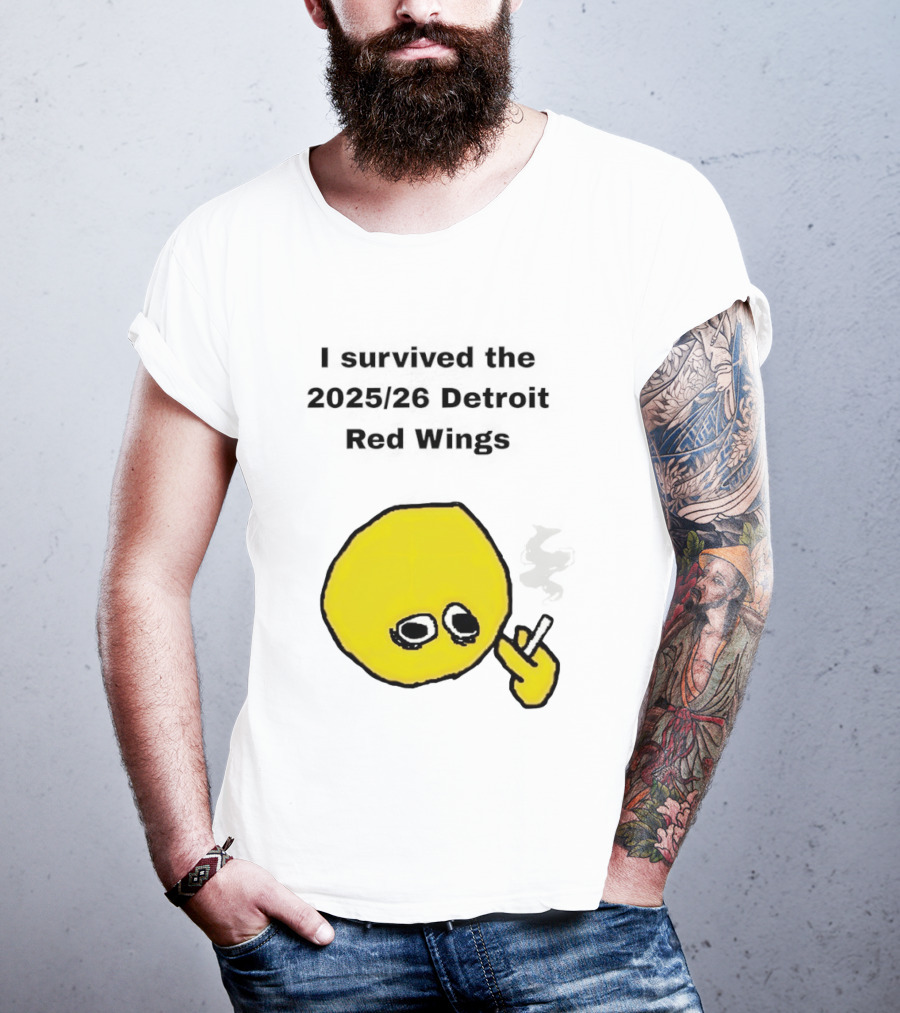 Smoking I Survived The 2025 26 Detroit Red Wings Yellow Face Smoking T-Shirt