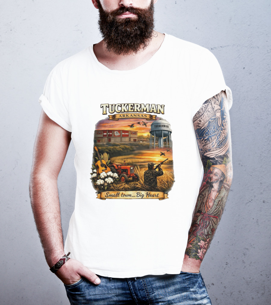 Tuckerman Arkansas Home Of The Bulldogs Water Tower Small Town Big Heart Tractor Hunter Guitar T-Shirt