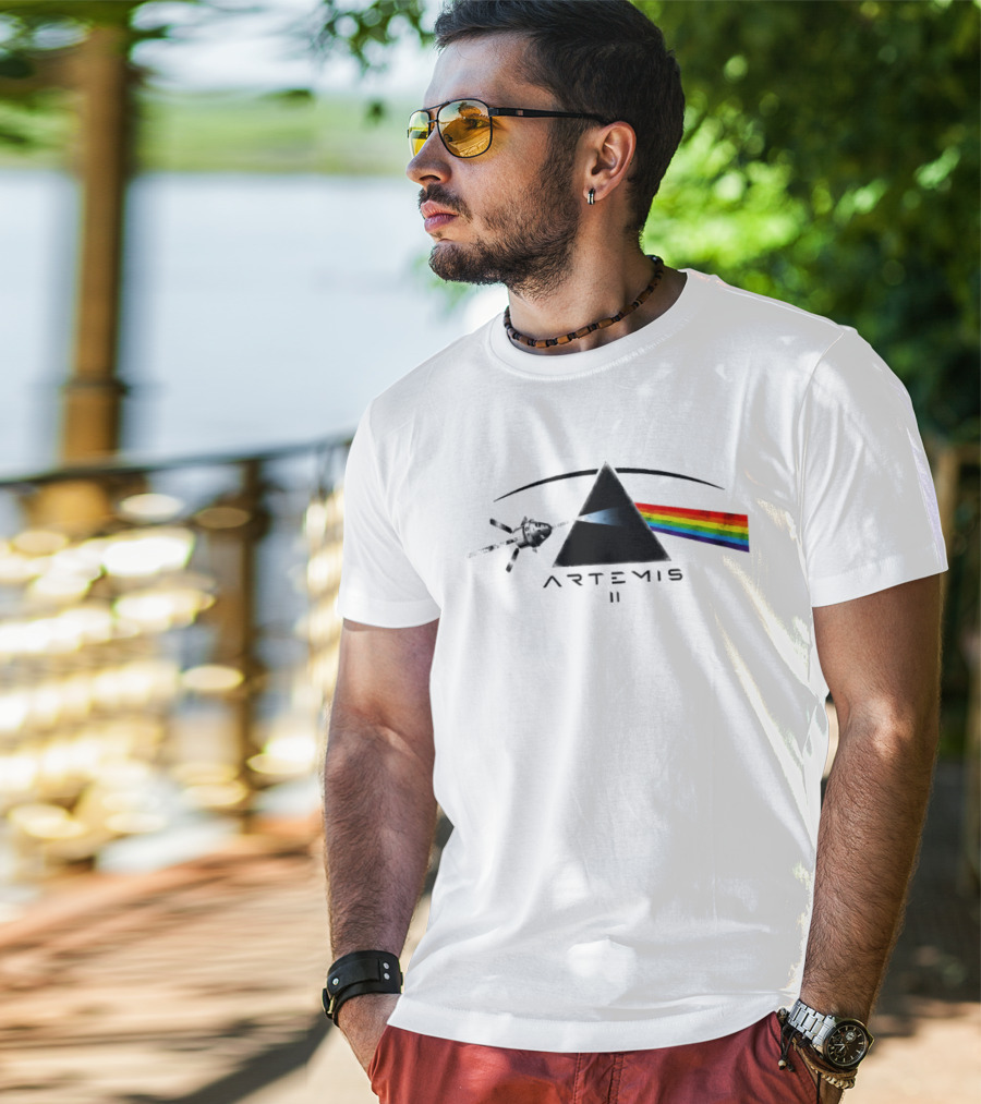 Artemis II Orion Space Program Dark Side Rainbow Triangle T-Shirt