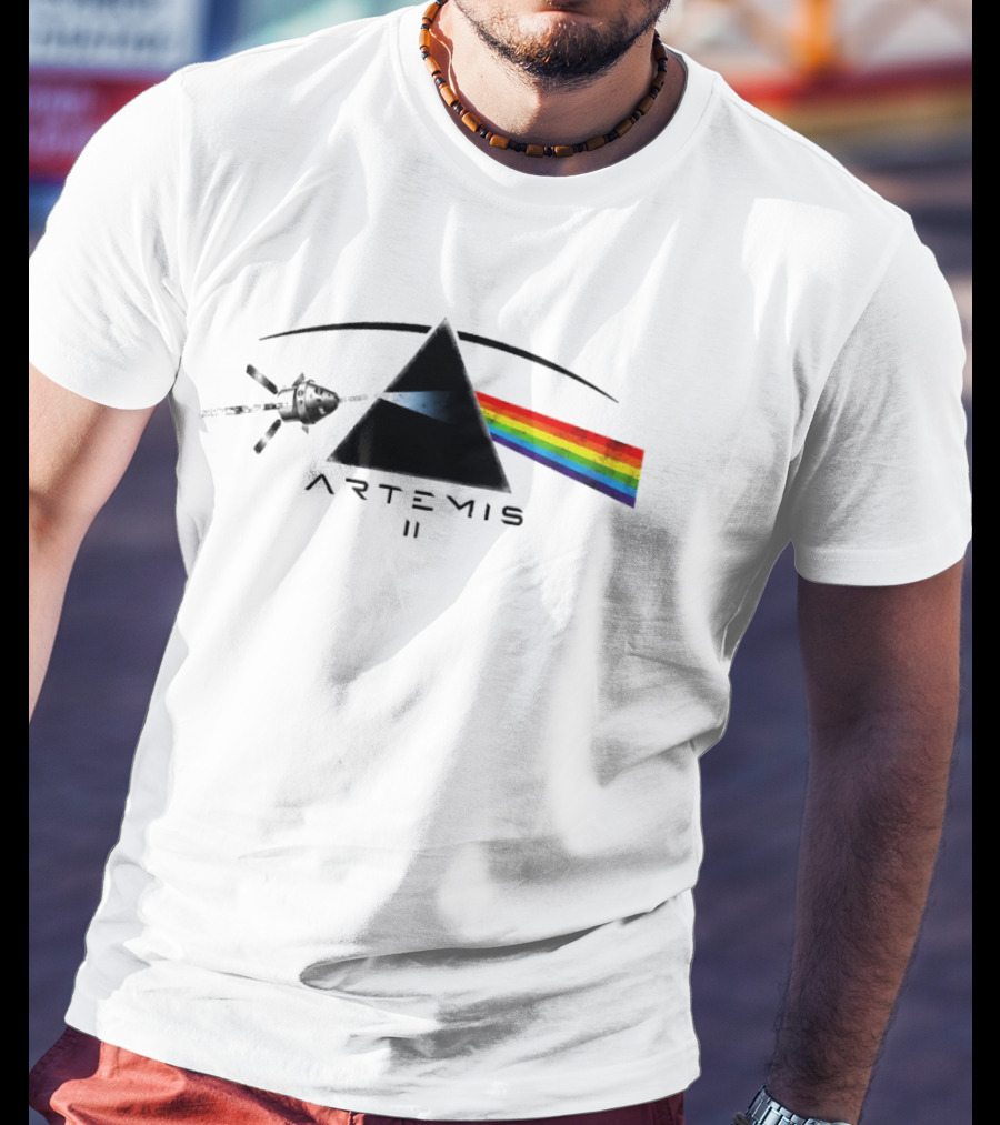 Artemis II Orion Space Program Dark Side Rainbow Triangle T-Shirt
