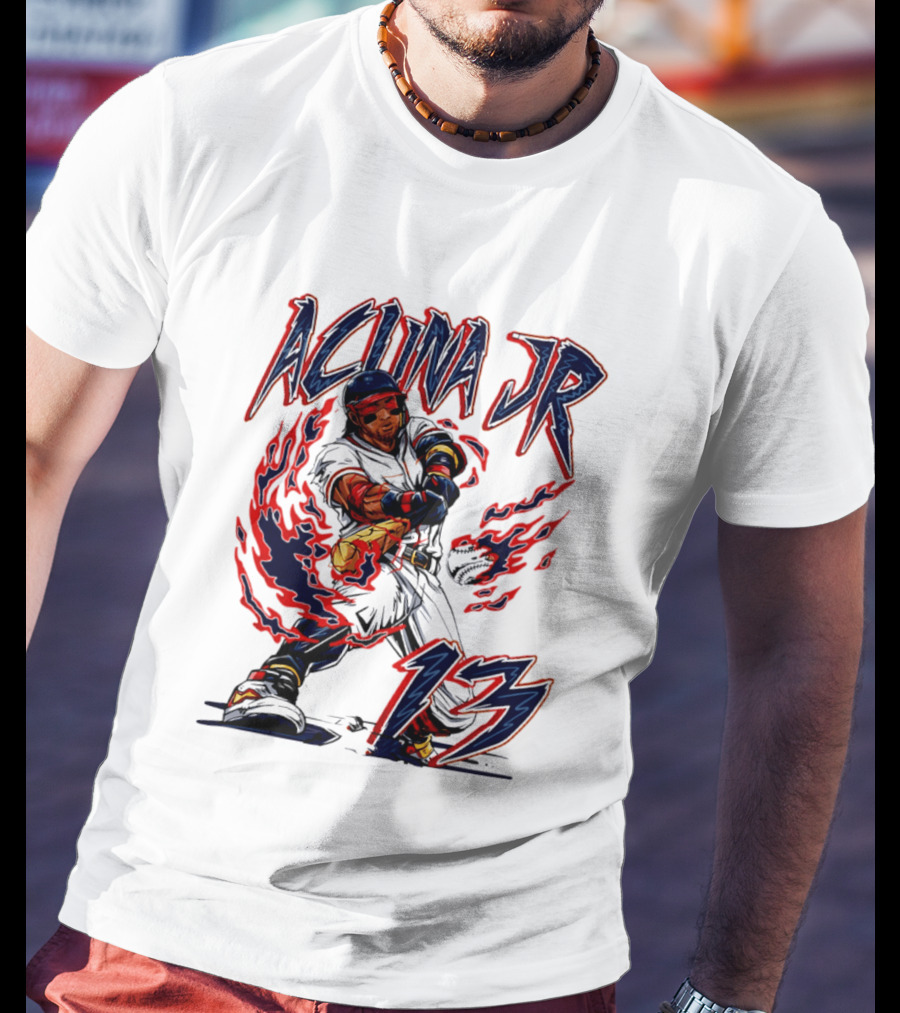 Ronald Acuna Jr Atlanta Braves 13 Hand Drawn Baseball T-Shirt