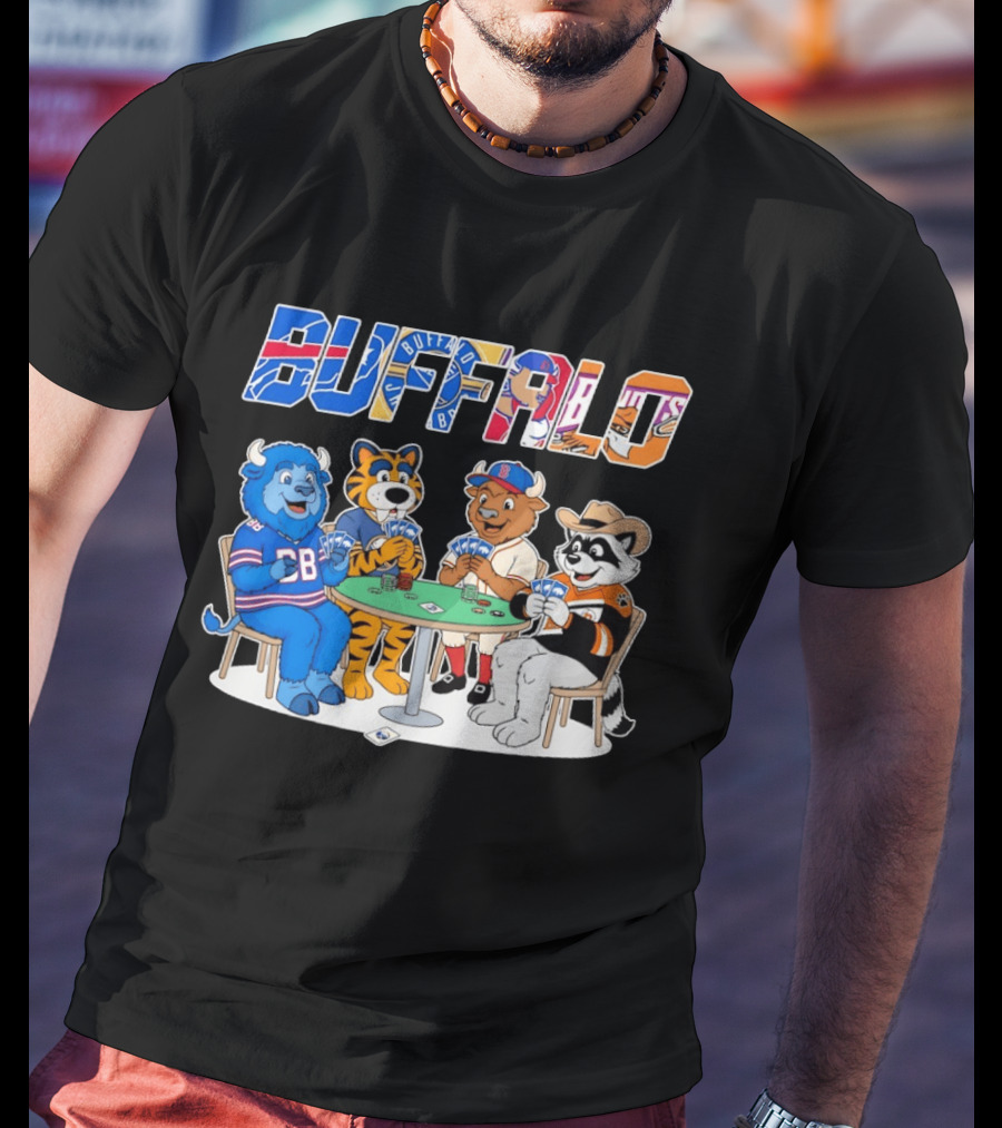 Buffalo Bisons Sabres Bills Rocket City Trash Pandas Playing Card Characters T-Shirt