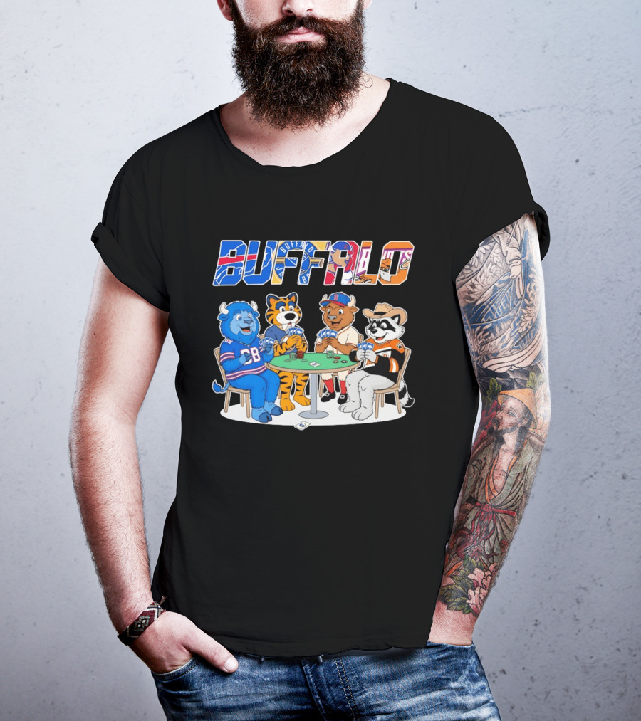 Buffalo Bisons Sabres Bills Rocket City Trash Pandas Playing Card Characters T-Shirt