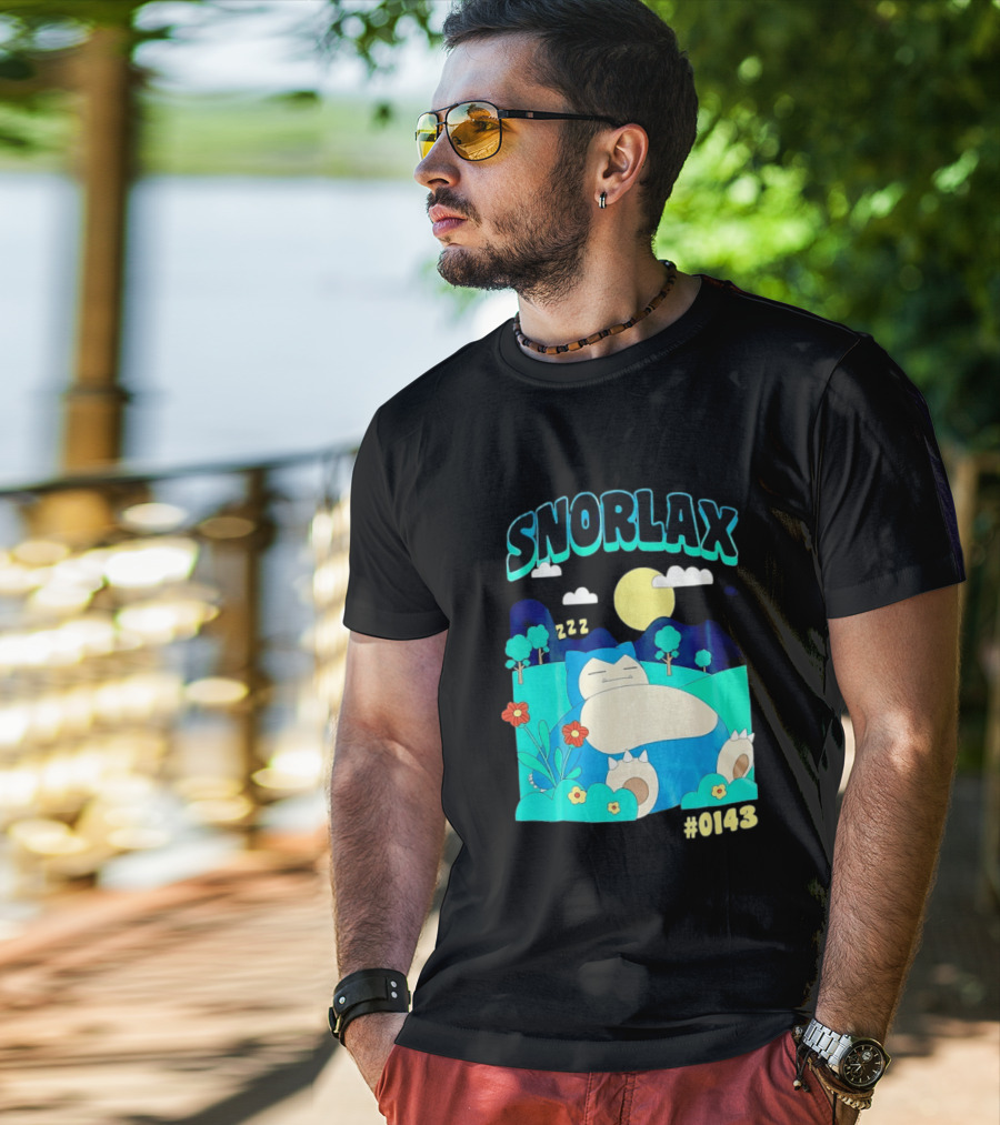 SNORLAX Sleeping Zzz #0143 With Sun And Flowers In Nature Scene T-Shirt