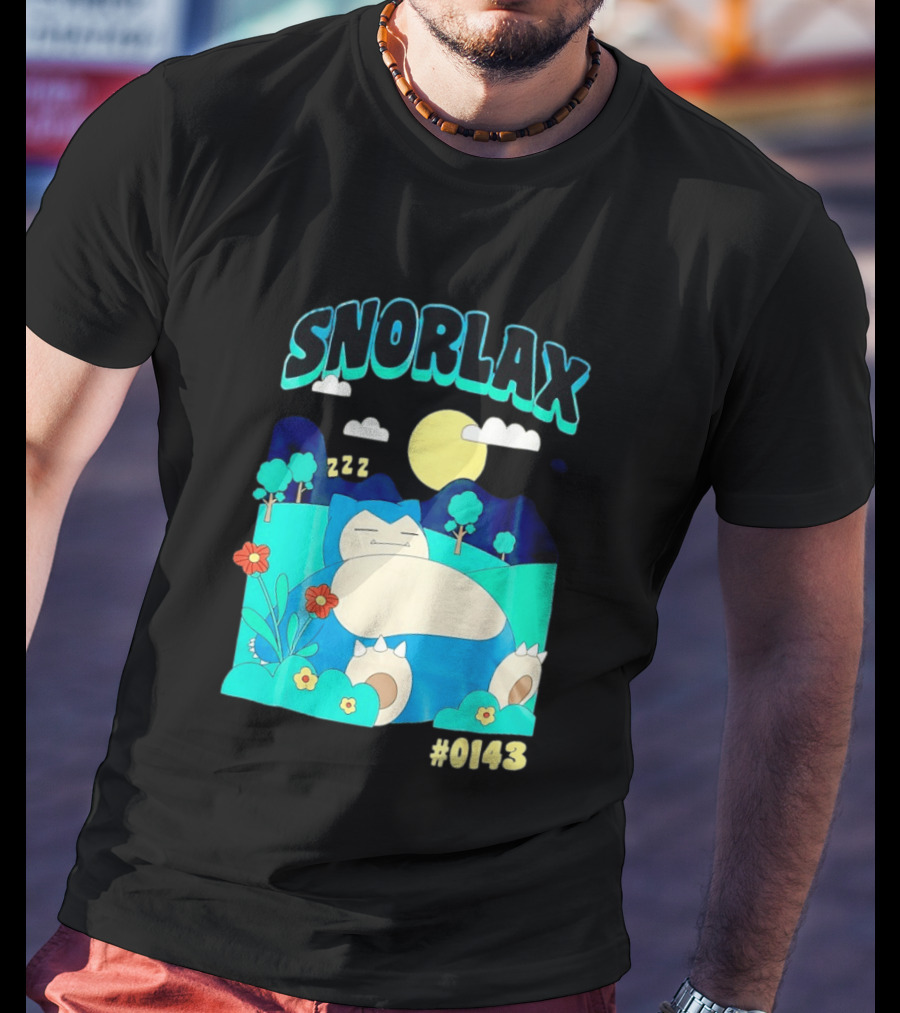 SNORLAX Sleeping Zzz #0143 With Sun And Flowers In Nature Scene T-Shirt