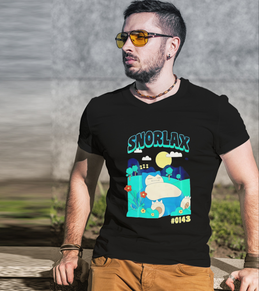 SNORLAX Sleeping Zzz #0143 With Sun And Flowers In Nature Scene T-Shirt