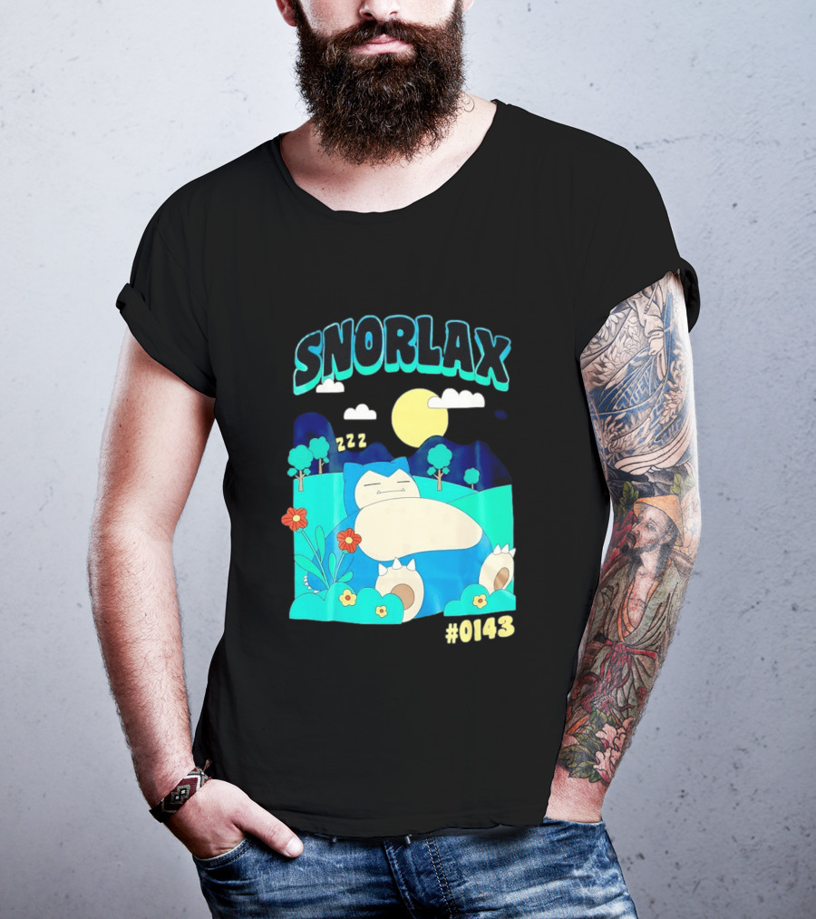 SNORLAX Sleeping Zzz #0143 With Sun And Flowers In Nature Scene T-Shirt
