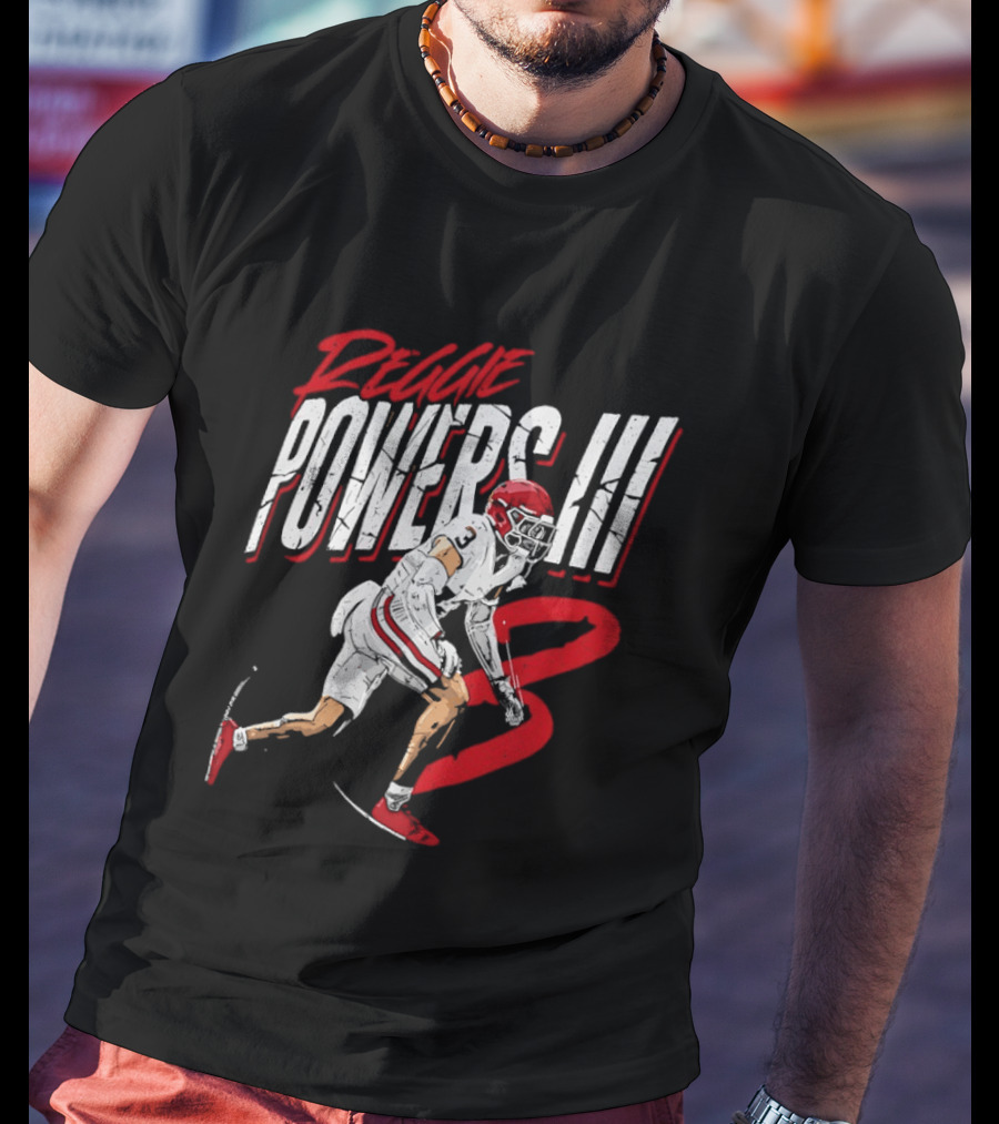 Reggie Powers III Football Athlete Red And White Action T-Shirt